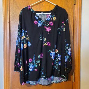 Black long sleeve blouse with floral design